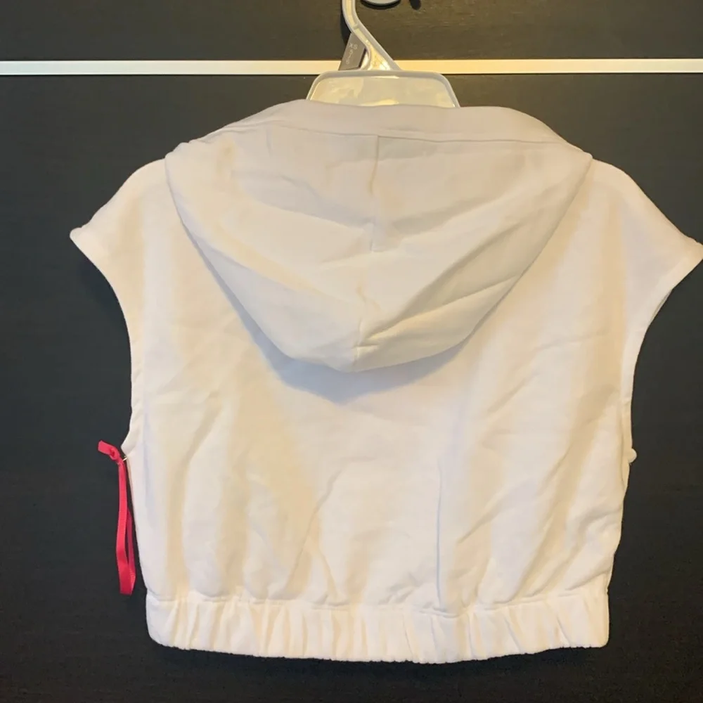 Justice Sport Girls White Short Sleeve Pullover Graphic Hoodie - NWOT